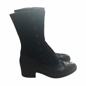 Pied A Terre Bootie Snap Buttons Suede Leather Black Block Heel EU 38 EUC